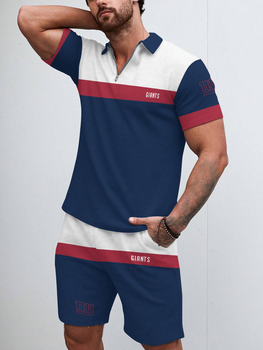 New York Giants  Limited Edition ZIP Polo Shirt And Shorts Two-Piece Suits