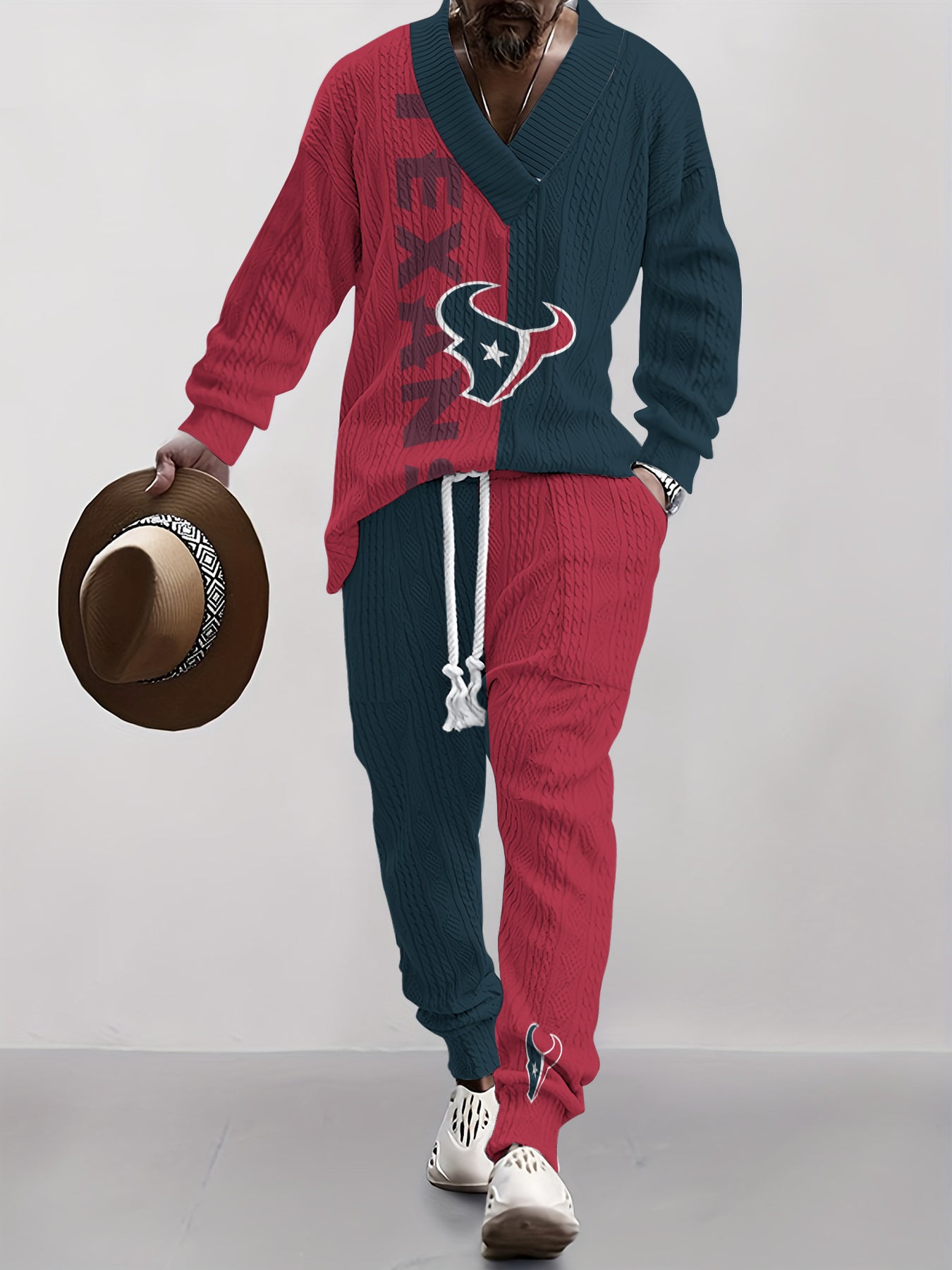 Houston Texans  Classic All-Season Long Sleeve V-Neck Pullover Sweater