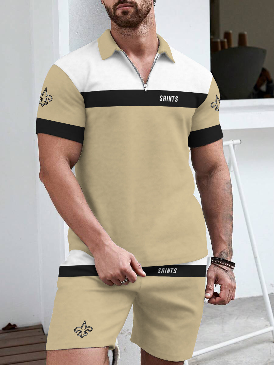 New Orleans Saints  Limited Edition ZIP Polo Shirt And Shorts Two-Piece Suits