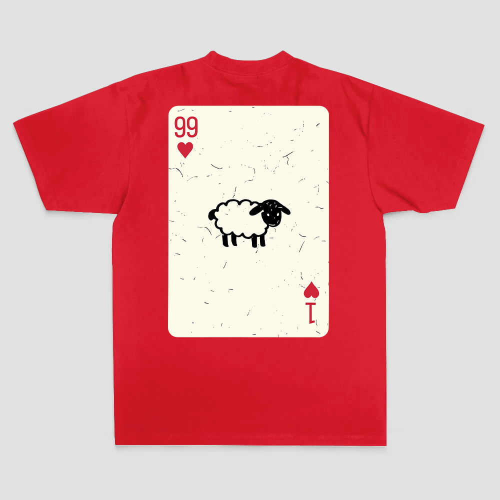 99 Of Hearts Sheep Playing Card Printed Men's T-shirt
