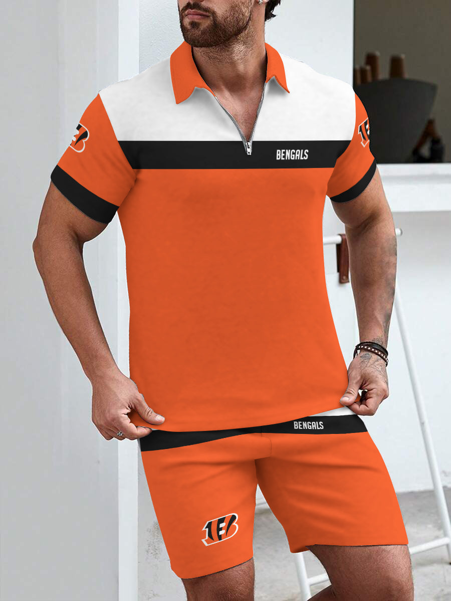 Cincinnati Bengals  Limited Edition ZIP Polo Shirt And Shorts Two-Piece Suits