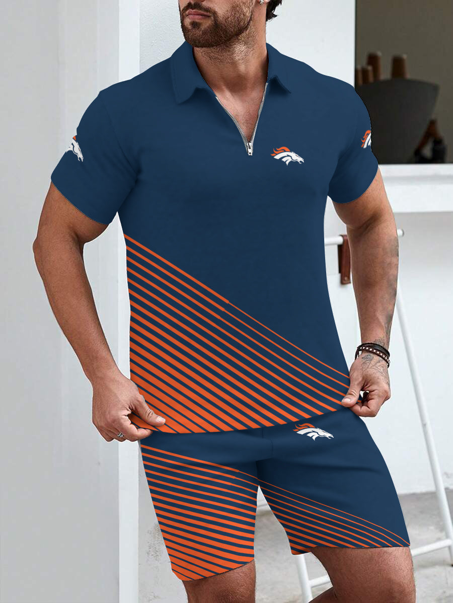 Denver Broncos  Limited Edition ZIP Polo Shirt And Shorts Two-Piece Suits