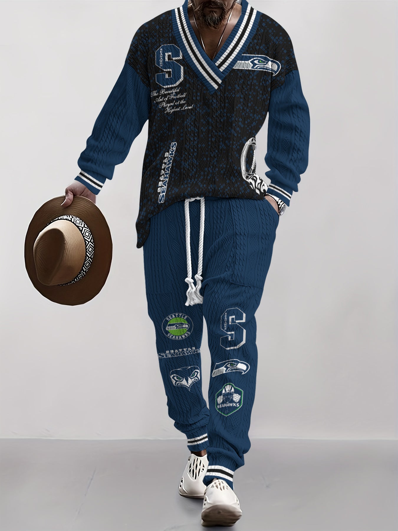 Seattle Seahawks  Classic All-Season Long Sleeve V-Neck Pullover Sweater