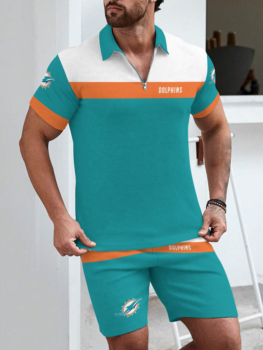 Miami Dolphins  Limited Edition ZIP Polo Shirt And Shorts Two-Piece Suits