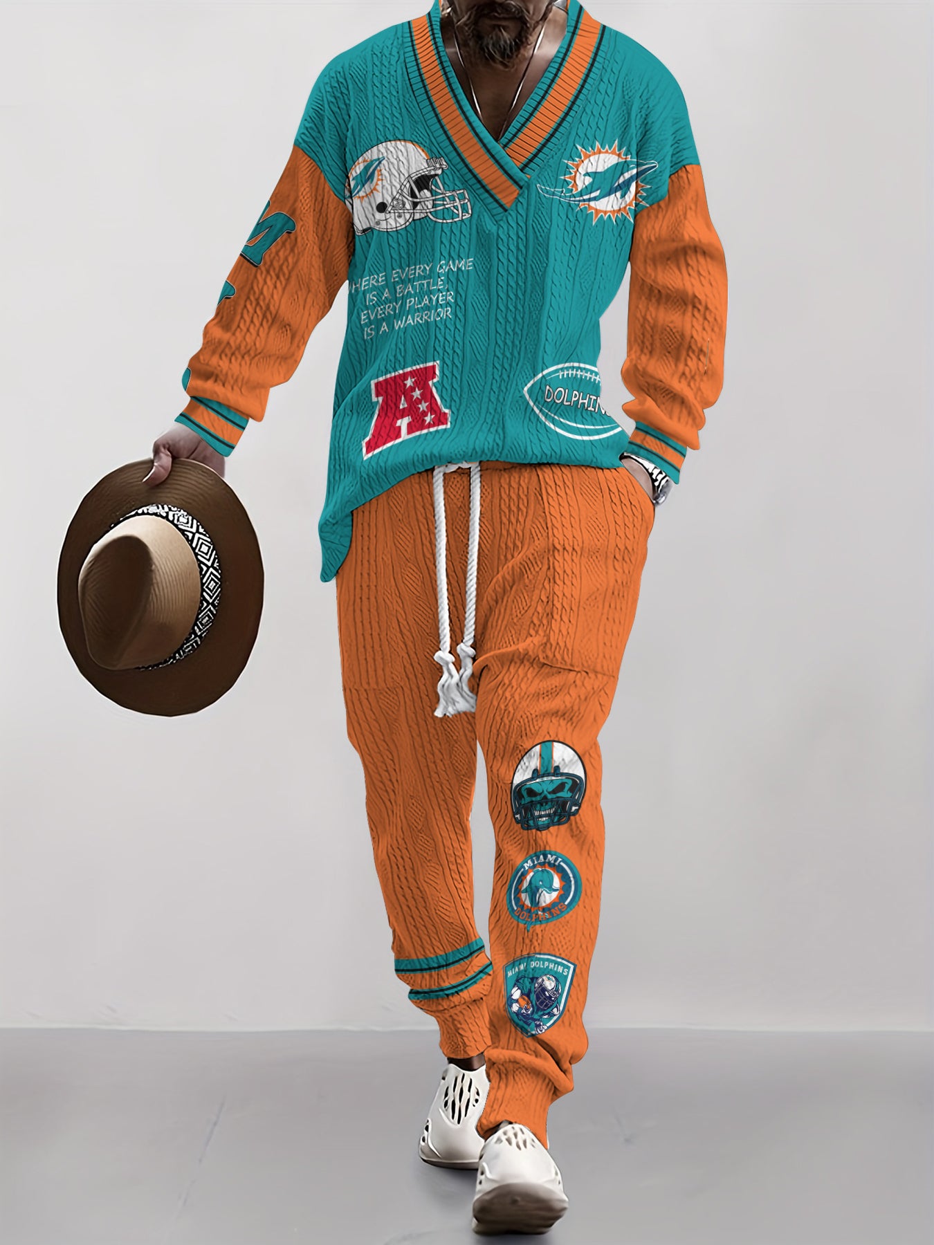 Miami Dolphins Classic All-Season Long Sleeve V-Neck Pullover Sweater