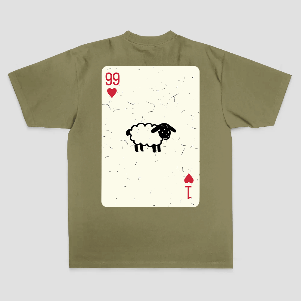 99 Of Hearts Sheep Playing Card Printed Men's T-shirt