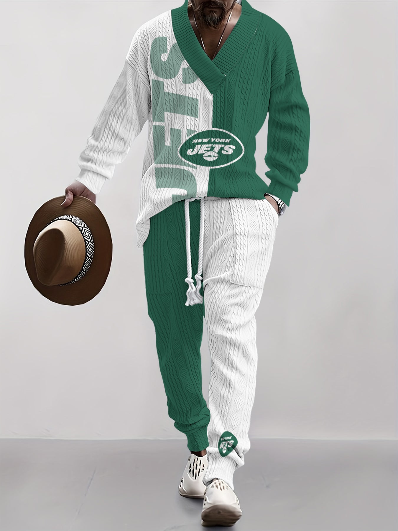 New York Jets  Classic All-Season Long Sleeve V-Neck Pullover Sweater