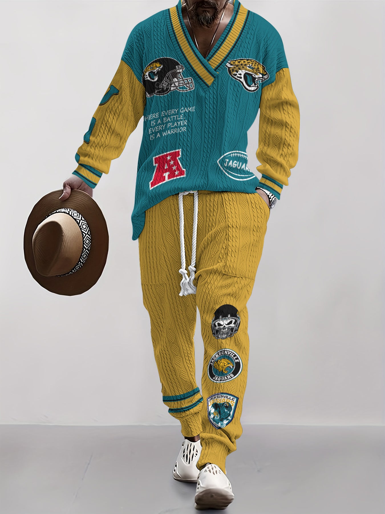 Jacksonville Jaguars  Classic All-Season Long Sleeve V-Neck Pullover Sweater