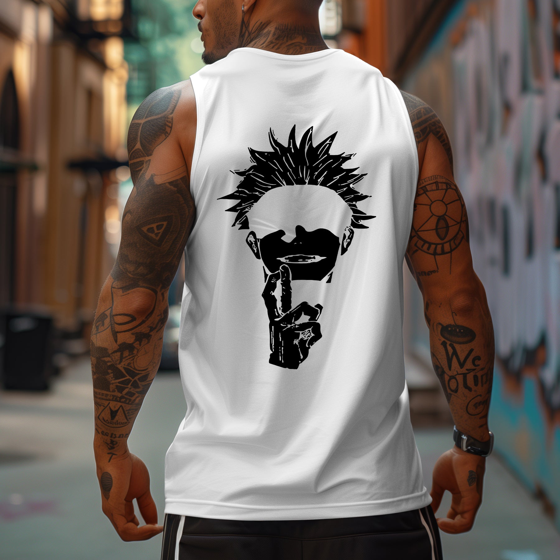 Oversized Anime Print Sports Tank Top