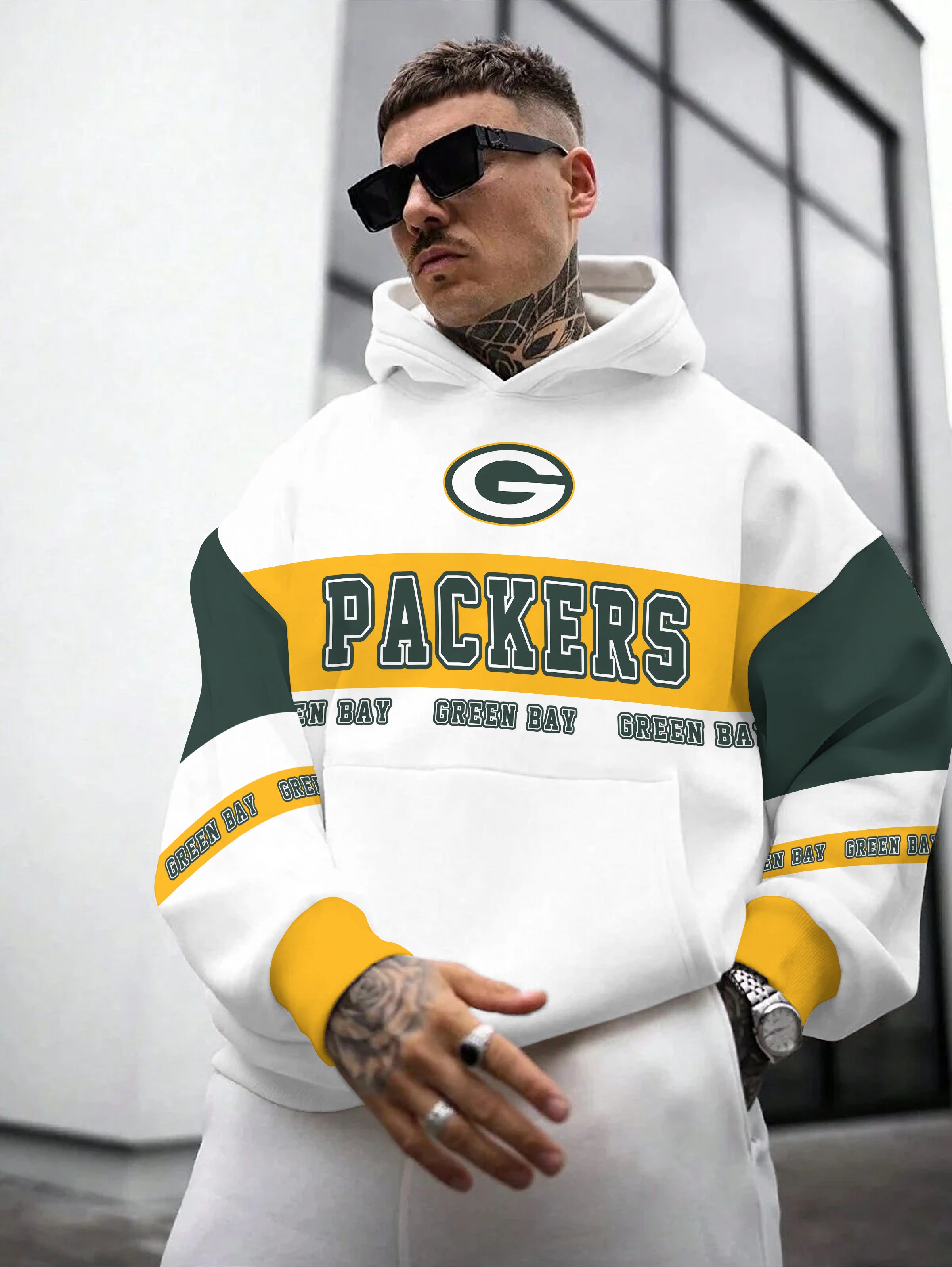 Green Bay Packers Printed Hooded Pocket Pullover Hoodie