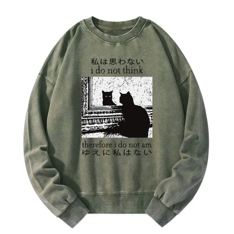 Animescollection Thinking Cat Washed Sweatshirt