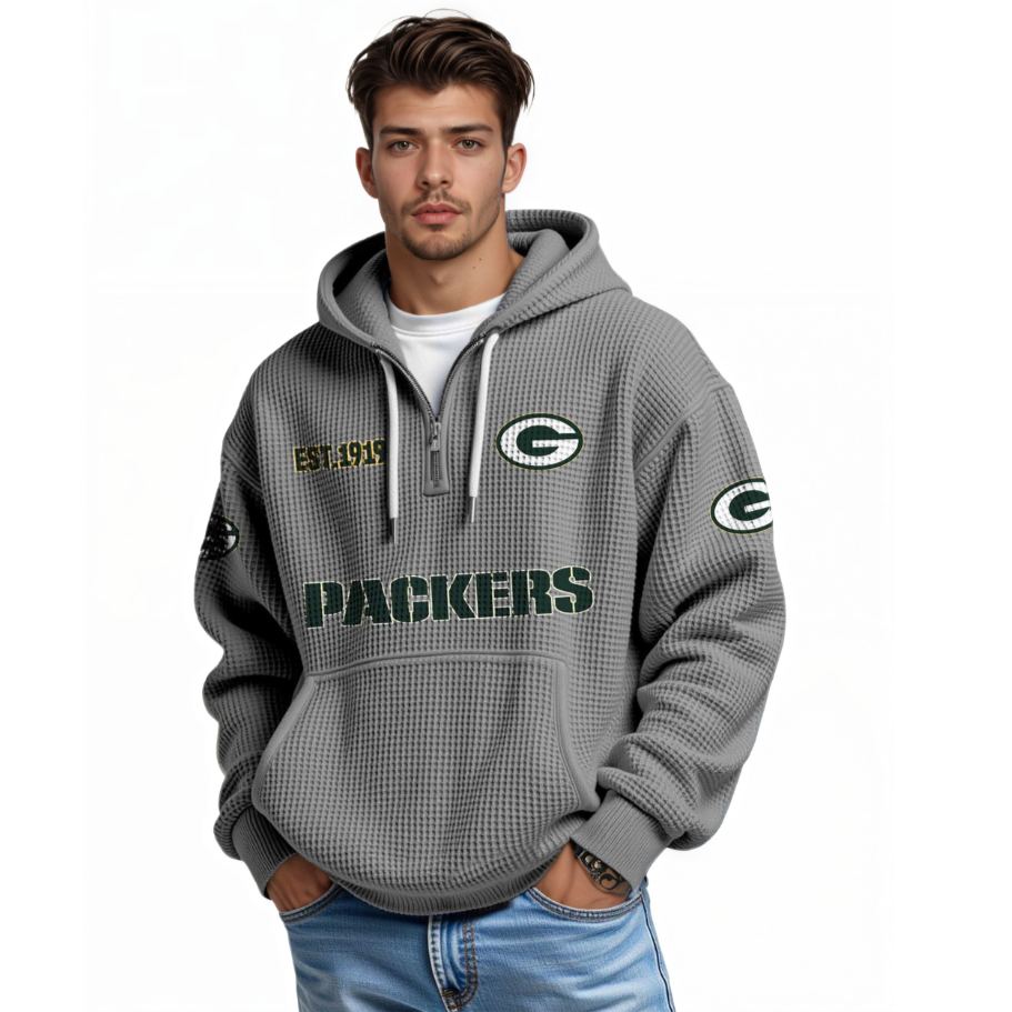 Green Bay Packers Football Themed Quarter Zip Hoodie
