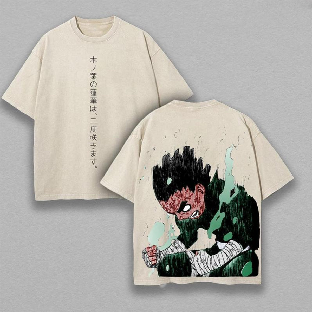 Rock Lee - Naruto Anime Double Printed Vintage Washed Tee Unisex